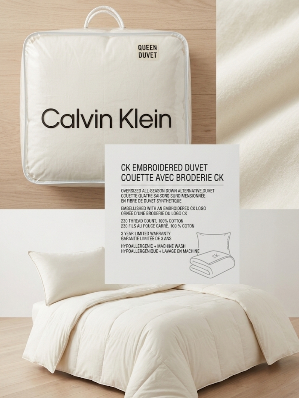 Calvin Klein Queen Embroidered Duvet - Cream